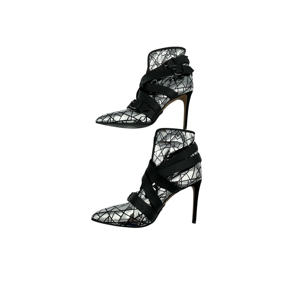 Balmain Jackie Mosaic Silver Mirrored Strappy Stiletto Ankle Boots EU 40 US 10 - Picture 8 of 13